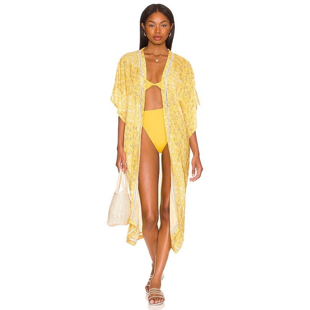 REVOLVE Yellow Floral Lace Swim Coverup Kimono
